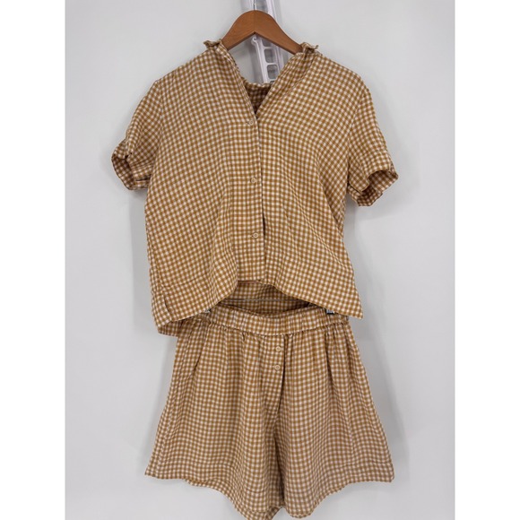 Everlane Pants - Everlane Linen Gingham Two Piece Set Womens 4/M Yellow Button Down Shorts